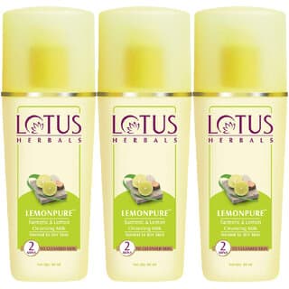 Lotus Herbals Lemonpure Turmeric  Lemon Cleansing Milk  Makeup Remover  For All Skin Types  80Ml ( Pack Of 3) - Skin Care - Face Cleansers | Buy online on ZillyBuy