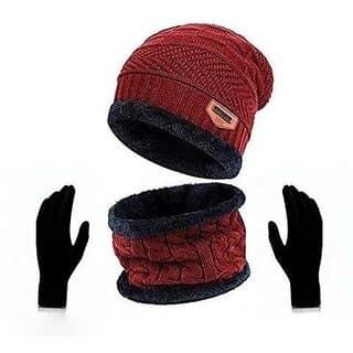 Fashlook Woolen Maroon Casual Winter Cap (Pack of 2) - Uncategorized | Buy online on ZillyBuy