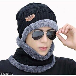 Fashlook Woolen Black Casual Winter Cap - Uncategorized | Buy online on ZillyBuy