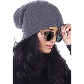 Fashlook Woolen Silver Casual Winter Cap - Uncategorized | Buy online on ZillyBuy