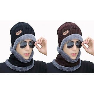 Fashlook Woolen Black, Brown Casual Winter Cap (Pack of 2) - Uncategorized | Buy online on ZillyBuy