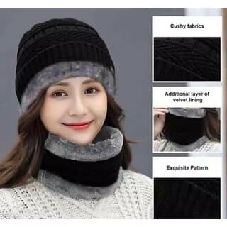 Fashlook Woolen Black Casual Winter Cap - Uncategorized | Buy online on ZillyBuy