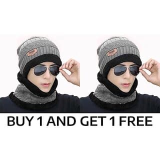 (Pack of 2) Fashlook Beige Woolen Winter Cap ,Cozy, Soft & Casual Unisex Wear - Uncategorized | Buy online on ZillyBuy