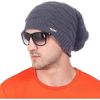 Fashlook Woolen Grey Casual Winter Cap - Uncategorized | Buy online on ZillyBuy