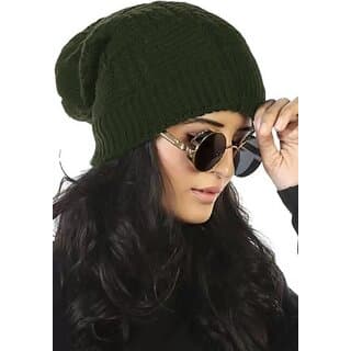 Fashlook Woolen Green Casual Winter Cap - Uncategorized | Buy online on ZillyBuy