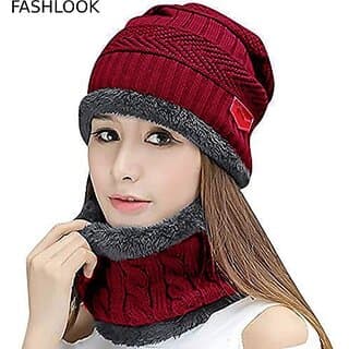 Fashlook Woolen Maroon Casual Winter Cap - Uncategorized | Buy online on ZillyBuy