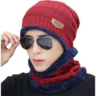 Fashlook Woolen Maroon Casual Winter Cap - Uncategorized | Buy online on ZillyBuy