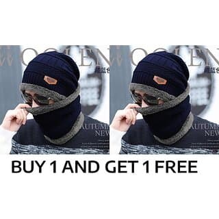Fashlook Woolen Dark Blue Casual Winter Cap (Pack of 2) - Uncategorized | Buy online on ZillyBuy
