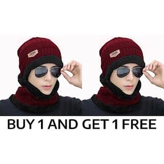 Fashlook Woolen Maroon Casual Winter Cap (Pack of 2) - Uncategorized | Buy online on ZillyBuy
