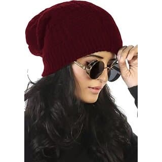 Fashlook Woolen Maroon Casual Winter Cap - Uncategorized | Buy online on ZillyBuy