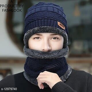 Fashlook Woolen Dark Blue Casual Winter Cap - Uncategorized | Buy online on ZillyBuy