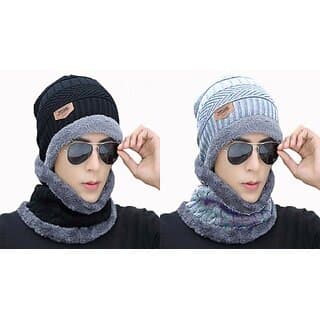 Fashlook Woolen Black, Grey Casual Winter Cap (Pack of 2) - Uncategorized | Buy online on ZillyBuy