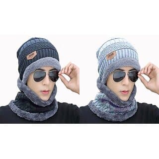 Fashlook Woolen Grey Casual Winter Cap (Pack of 2) - Uncategorized | Buy online on ZillyBuy
