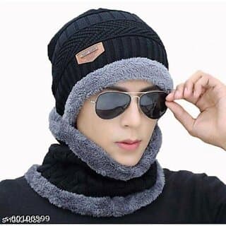 Fashlook Woolen Black Casual Winter Cap (Pack of 2) - Uncategorized | Buy online on ZillyBuy