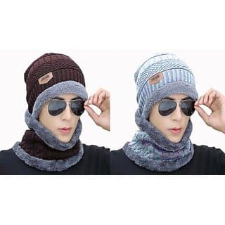 Fashlook Woolen Brown, Grey Casual Winter Cap (Pack of 2) - Uncategorized | Buy online on ZillyBuy