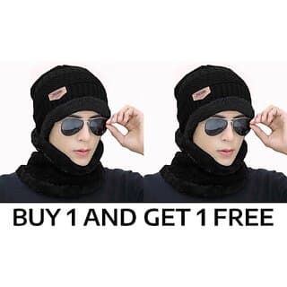 Fashlook Woolen Black Casual Winter Cap (Pack of 2) - Uncategorized | Buy online on ZillyBuy