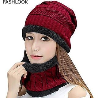 Fashlook Woolen Maroon Casual Winter Cap - Uncategorized | Buy online on ZillyBuy