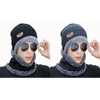 Fashlook Woolen Black, Grey Casual Winter Cap (Pack of 2) - Uncategorized | Buy online on ZillyBuy