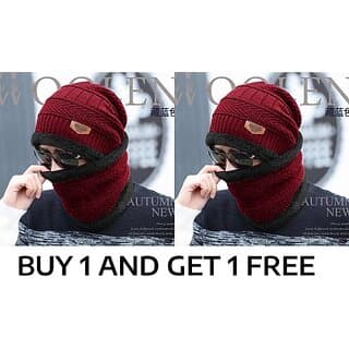 Fashlook Woolen Maroon Casual Winter Cap (Pack of 2) - Uncategorized | Buy online on ZillyBuy