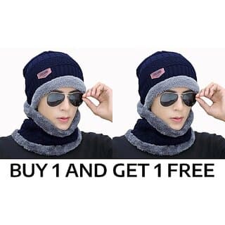 (Pack of 2) Fashlook Woolen Winter Caps for Men  Dark Blue, Casual - Uncategorized | Buy online on ZillyBuy