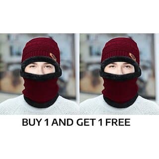 Fashlook Woolen Maroon Casual Winter Cap (Pack of 2) - Uncategorized | Buy online on ZillyBuy