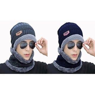 Fashlook Woolen Grey, Dark Blue Casual Winter Cap (Pack of 2) - Uncategorized | Buy online on ZillyBuy