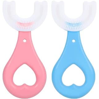(Pack of 2) Toothbrush for Kids with U Shaped Silicone Brush Head for 360 Degree Cleaning Suitable For 2-6 Years, Manual, Heart Design, Multicolor - Oral Care | Buy online on ZillyBuy