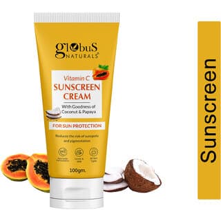 Globus Naturals Vitamin C Sunscreen Cream with Goodness of Coconut Papaya For Sun Protection All Skin Types 100gm - Skin Care - Face Cleansers | Buy online on ZillyBuy