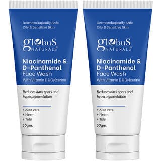 Globus Naturals Niacinamide  DPanthenol Face Wash with Vitamin E  Glycerine Reduces Dark Spots  Hyperpigmentation Suitable for Oily  Sensitive Skin 50gm Set of 2 - Skin Care - Face Cleansers | Buy online on ZillyBuy