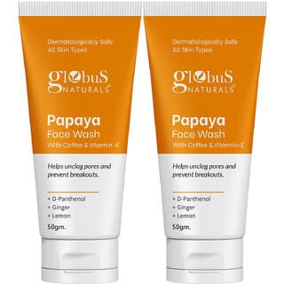 Globus Naturals Papaya Face Wash with Coffee  VitaminE  helps unclog pores and reduces breakouts Suitable for All Skin Types 50gm Set of 2 - Skin Care - Face Cleansers | Buy online on ZillyBuy