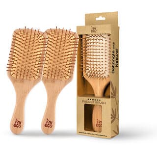 IMECO Bamboo Paddle Hair Brush Pack of 2, 100 Natural Wooden Comb, Detangling  Scalp Massaging Brush - Hair Oils, Care, and Styling | Buy online on ZillyBuy