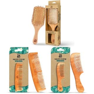 IMECO Neem Wood Combs (Dual Tooth  Wide Tooth)  Bamboo Paddle Hair Brush Combo (Pack of 3) - Hair Oils, Care, and Styling | Buy online on ZillyBuy