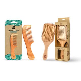 IMECO Neem Wood Wide Tooth Comb And Bamboo Paddle Hair Brush (Pack of 2) - Hair Oils, Care, and Styling | Buy online on ZillyBuy