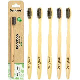 (Pack of 5) DENCRUS Natural Bamboo Toothbrus Charcoal Activated Soft Bristles for Gentle Cleaning - Oral Care | Buy online on ZillyBuy