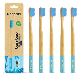 DENCRUS Orby Plus Bamboo Toothbrush For Adults Soft Bristles For Gentle Cleaning - Pack of 5 (Blue) - Oral Care | Buy online on ZillyBuy