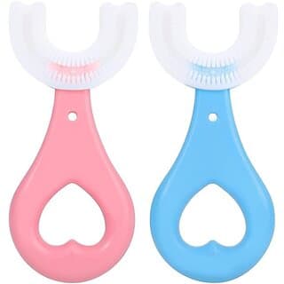 Toothbrush for Kids with U Shaped Silicone Brush Head for 360 Degree Cleaning Suitable For 2-6 Years Manual Heart Design Multicolor Pack of 2 - Oral Care | Buy online on ZillyBuy