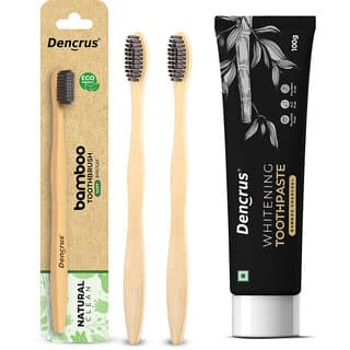 (Pack of 3) DENCRUS Charcoal Toothpaste + 2 Bamboo Toothbrush Set Natural Whitening & Detox Oral Care Kit - Oral Care | Buy online on ZillyBuy