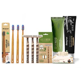 Ecoconscious Travel Kit (3 Octa Clean Toothbrush,Charcoal Toothpaste,3 Disposable Razor,Shaving Gel,100P Facial Tissue) - Oral Care | Buy online on ZillyBuy