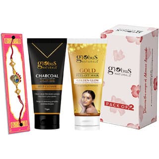 Globus Naturals Rakhi Special Peel off Mask Combo-Charcoal & Gold Set of 2, 75gm - Skin Care - Face Cleansers | Buy online on ZillyBuy