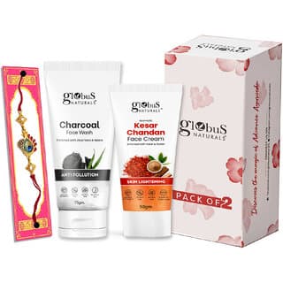 Globus Naturals Rakhi Special Combo- Charcoal Face wash 75gm & Kesar Chandan Face Cream 50gm Set of 2 - Skin Care - Face Cleansers | Buy online on ZillyBuy