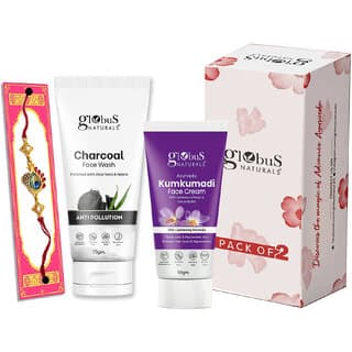 Globus Naturals Rakhi Special Combo- Charcoal Face wash 75gm & Kumkumadi Face Cream 50gm Set of 2 - Skin Care - Face Cleansers | Buy online on ZillyBuy