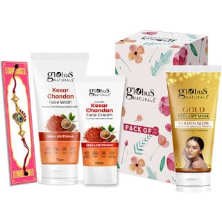 Globus Naturals Rakhi Special Combo- Kesar Chandan Face wash 75gm, Gold Peel off Mask 75gm, Kesar Chandan Face Cream 50gm Set of 3 - Skin Care - Face Cleansers | Buy online on ZillyBuy