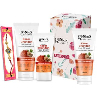 Globus Naturals Rakhi Special Combo- Kesar Chandan Face wash 75gm, Kesar Chandan Peel off Mask 75gm, Kesar Chandan Face Cream 50gm Set of 3 - Skin Care - Face Cleansers | Buy online on ZillyBuy
