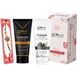 Globus Naturals Rakhi Special Combo- Charcoal Face wash  Charcoal Peel off Mask Set of 2, 75gm - Skin Care - Face Cleansers | Buy online on ZillyBuy