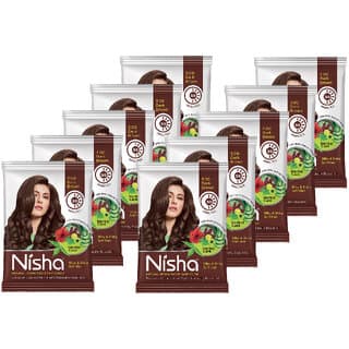 Nisha Henna Based Hair Colour for Women & Men - Dark Brown, 10g Each (Pack of 10) | 100% Pure Henna-Based Powder - Hair Oils, Care, and Styling | Buy online on ZillyBuy