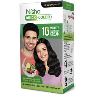 Nisha Creme Hair Colour for Women & Men - 1.0 Natural Black, 100% Grey Coverage, Quick Color 10-Minute, 120g - Hair Oils, Care, and Styling | Buy online on ZillyBuy