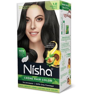 Nisha Creme Hair Color With Natural Henna Extract,100 Grey Coverage Hair Colour ( Natural Black - 30g+30ml) - Hair Oils, Care, and Styling | Buy online on ZillyBuy