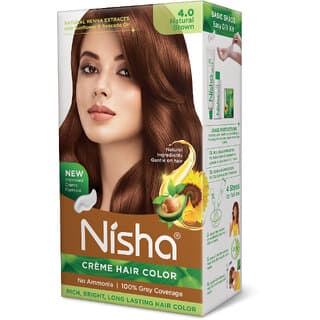 Nisha Creme Hair Color With Natural Henna Extract,100 Grey Coverage Hair Colour ( Natural Brown - 30g+30ml) - Hair Oils, Care, and Styling | Buy online on ZillyBuy
