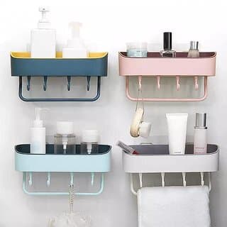 bathroom rack wall mounted shelf organizer multipurpose storage racks set for home white gray