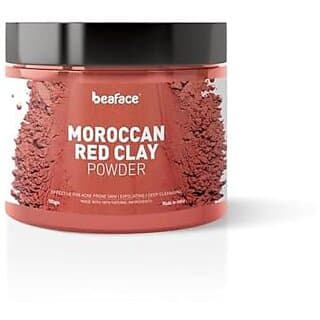 Beaface Moroccan Red Clay Brightening Clay 100Gm Pack | Glowing Skin | Reduces Black Spots | NaturalHerbal | Increases Skin Elasticity | Anti Wrinkle For All Skin Types (Pack Of 1) - Skin Care - Face Cleansers | Buy online on ZillyBuy